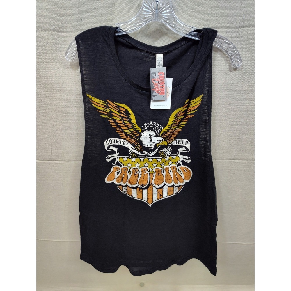 Country Deep Free Bird Graphic Muscle Tank Top Black Distressed Eagle XL NEW